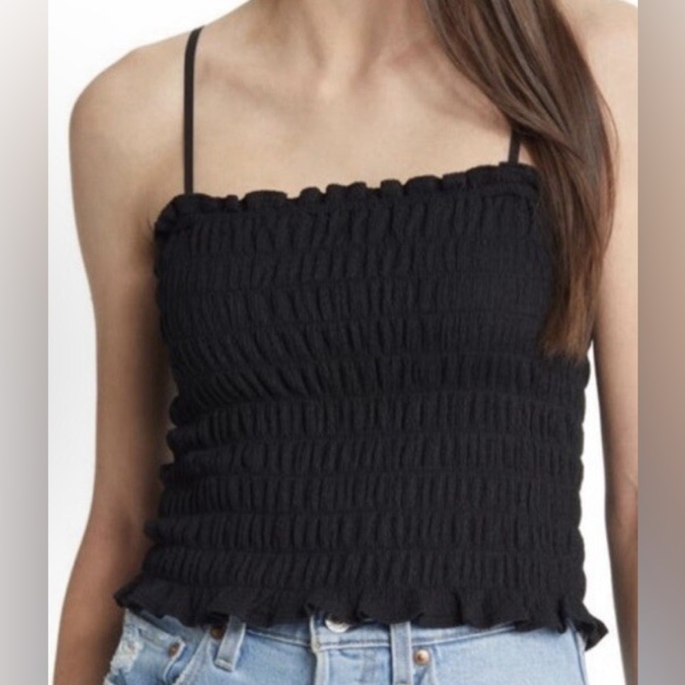 Treasure & Bond Black Smocked Adjustable / Removable Strap Camisole Tank Top SM